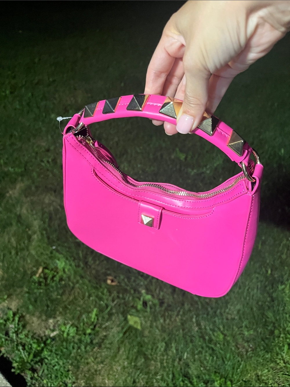BCBG MaxAzria new Stud-Trim Mini Shoulder Bag in Hot Pink